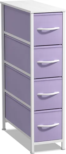 Vista 27 de Sorbus Cómoda estrecha con 4 cajones - cómoda de almacenamiento vertical delgada con marco de acero, parte superior de madera y contenedores de tela