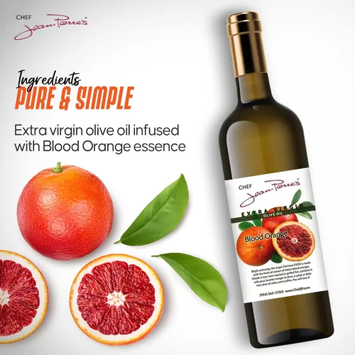 Vista 4 de Chef Jean Pierre's Aceite de oliva de naranja sangre extra virgen – Botella de vidrio de 12.5 onzas – Infundido naturalmente con sabores dulces