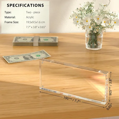Vista 5 de Estuche de visualización con forma de billete de dólar de 7.8" x 3.9" – Estuche acrílico con marco para billetes de dólar, soporte magnético