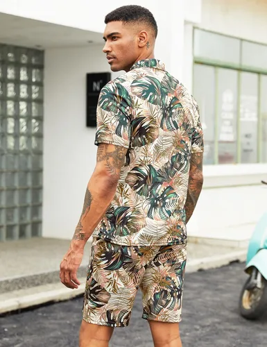 Vista 3 de Daupanzees Conjunto de camisa de 2 piezas para hombre, conjunto casual de manga corta para verano
