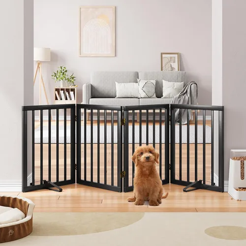 Vista 26 de Semiocthome Puertas de bambú para perros para interiores, puertas independientes de 2 paneles para cachorros para la casa con 2 soportes de metal