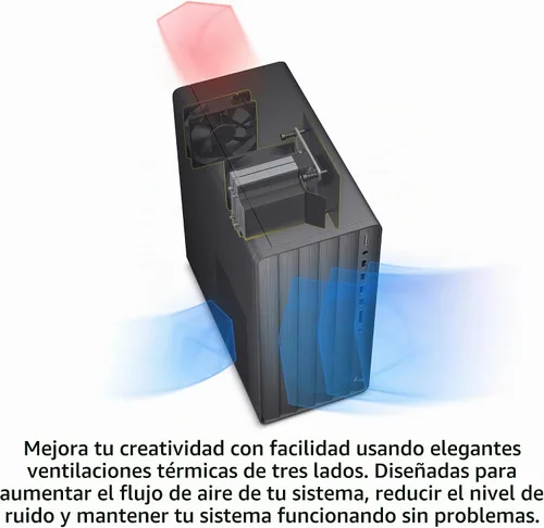 Vista 7 de HP Envy Desktop Intel Core i7-10700 de 10ª generación, 16 GB de RAM, disco duro de 1 TB y SSD de 512 GB, Windows 11 (TE01-1020, negro)