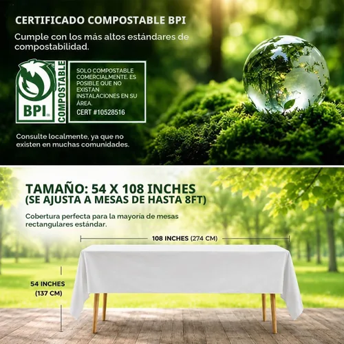 Vista 5 de ANECO Manteles 100% compostables para mesas rectangulares (54 x 108 pulgadas, 3 unidades) – Mantel rectangular desechable blanco – Mantel de mesa