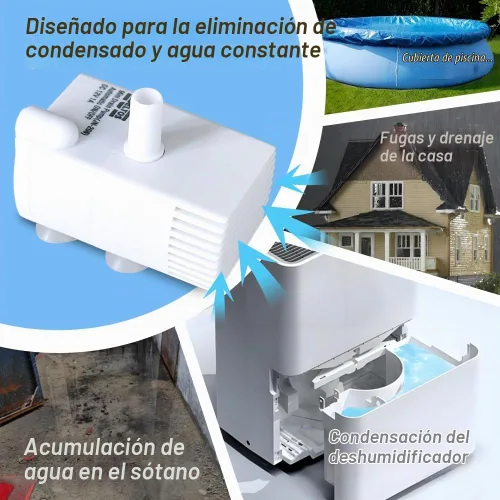 Vista 2 de Bomba de sumidero pequeña automática con sensor de agua, elevación de 5 pies, 55 GPH 115 V/230 V, mini bomba de condensado con interruptor de Blanco