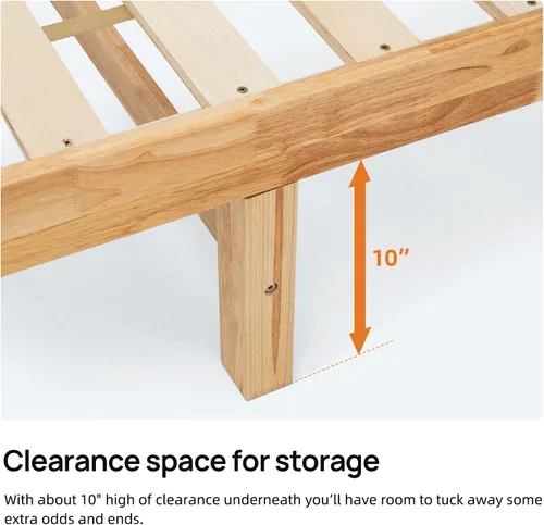 Vista 5 de Marco de cama de madera de goma tamaño Queen con almacenamiento para dormitorio, marco de cama resistente con soporte de listones de madera maciza