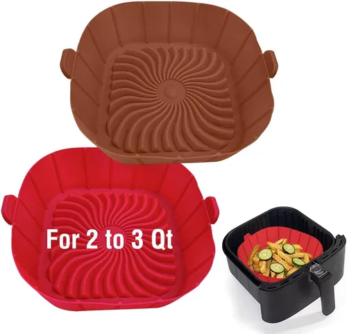 Vista 8 de Forros de silicona para freidora de aire para freidoras pequeñas de aire de 2 a 3 QT, olla de cesta y tazón de silicona reutilizable antiadherente