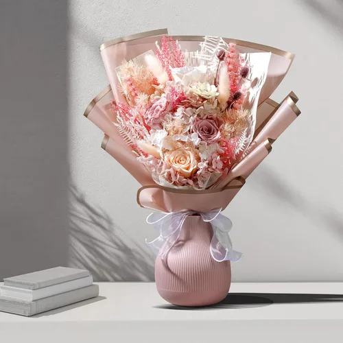 Vista 4 de Bonsion Regalos de flores preservadas para mujeres, flores para entrega, regalos de rosas polvorientas para ella, ramos de rosas preservadas