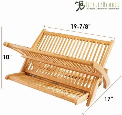 Vista 8 de Secaplatos plegable, capacidad para máximo almacenaje, hermoso y duradero, de bambú, extragrande, 19x 18 x 10 pulgadas, de Totally Bamboo