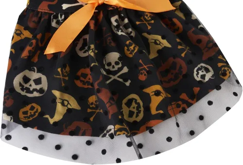 Vista 5 de Disfraz de calabaza para perros pequeños, diseño de calavera naranja y negro, para Halloween, talla S