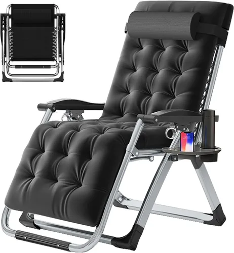 Vista 10 de Slsy Silla de gravedad cero, silla reclinable de salón con cojín y bandeja removibles para interior y exterior, silla reclinable plegable para patio
