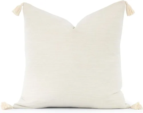 Vista 2 de Hofdeco Funda de almohada decorativa neutra de mediados de siglo solamente, beige sólido, 20 x 20 pulgadas