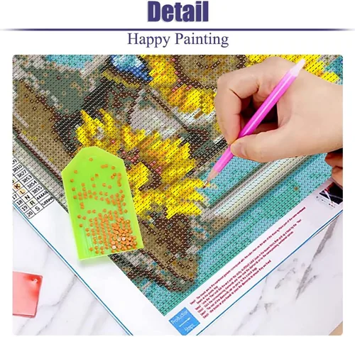 Vista 6 de Kits de pintura de diamante de girasol para adultos, kits de pintura de diamante 5D por números para adultos y niños, puntos de diamante, arte