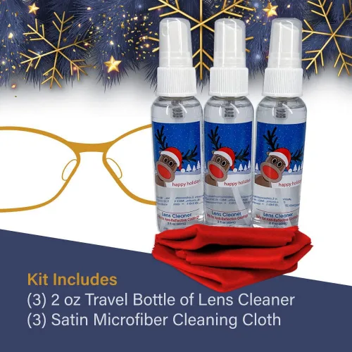 Vista 2 de Kit de limpieza de lentes (6 onzas líquidas + 3 paños (edición navideña))