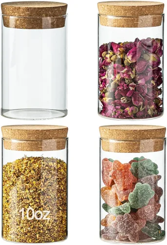Vista 9 de Recipiente de almacenamiento de vidrio de 10 onzas – Tarros de vidrio herméticos con tapa de corcho, tarros de especias, tarro de caramelo, tarros