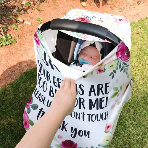 Vista 7 de Toldo para asiento de automóvil para bebé, fundas de asiento de automóvil con diseño de flores para recién nacido, fundas de cochecito infantil