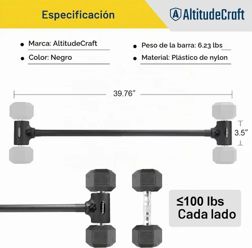 Vista 4 de Convertidor de mancuerna a barra, transforma mancuernas a barra de pesas, convertidor de mancuernas a barra para el gimnasio en casa, ajustable