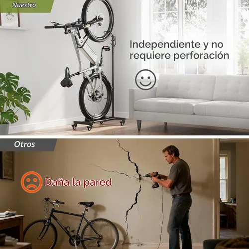 Vista 6 de Sttoraboks Soporte vertical de estacionamiento para bicicletas, altura ajustable para ruedas de 29 pulgadas, ahorro de espacio e independiente