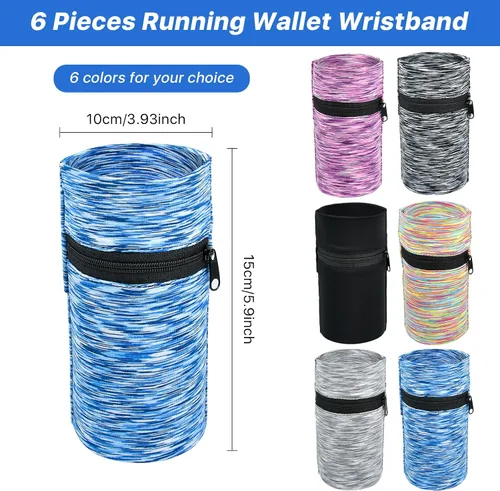 Vista 3 de 6 piezas de cartera de muñeca para mujeres y hombres, bolsa de muñeca elástica de alta elasticidad con cierre, perfecta para viajes, correr
