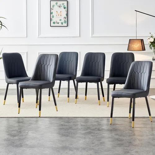 Vista 8 de Juego de 2 sillas de comedor modernas, color negro, sillas de cocina de piel sintética, sillas laterales tapizadas con patas de metal, sillas sin