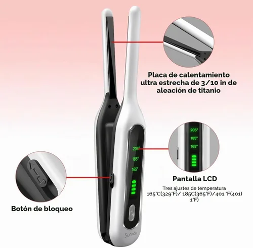 Vista 3 de SUNMAY Mini plancha de pelo inalámbrica de 0.3 pulgadas para viajes de pelo Blanco