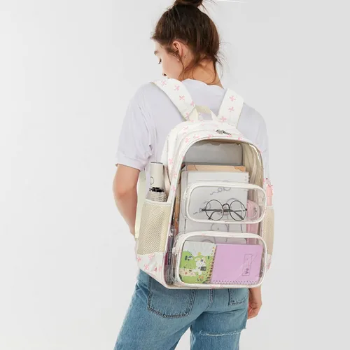 Vista 177 de CAMTOP Mochila transparente resistente y transparente para estudiantes, escuela, trabajo, festival, viajes, deportes, Beige, Mediana, Camtop Mochila