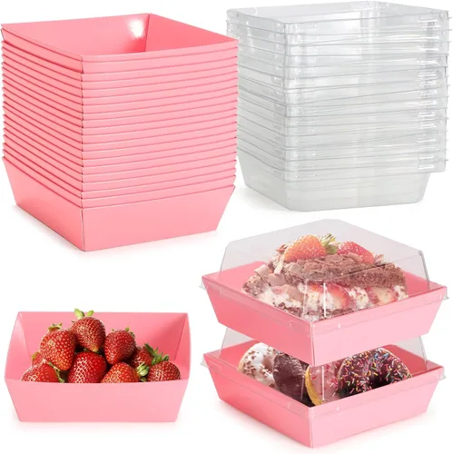 Vista 12 de Mini cajas de charcutería con tapas transparentes, 4.5 x 4.5 pulgadas, paquete de 20 cajas de postre marrones, cajas cuadradas desechables