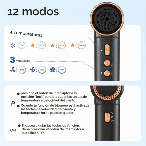 Vista 3 de Nicebay - Secador de pelo iónico con difusor, 1600 W de alta velocidad Negro y marrón