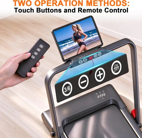 Vista 3 de MEE GOO Walking Pad Treadmill with 12% Incline and Handle Bar, 2 in 1 Under Desk Treadmill for Home Office, 0.6-7.5 MPH, 330 LBS Capacity, Remote