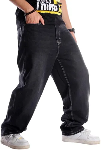 Vista 3 de BUYDUAL Pantalones de mezclilla holgados Y2k para hombre, ajuste holgado, estilo hip hop, vintage, holgados, pantalones de mezclilla de moda