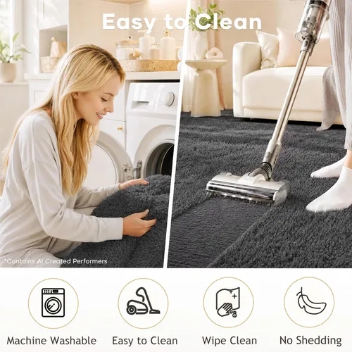 Vista 6 de Ophanie - Alfombras para sala de estar, antideslizante y suave, de felpa grandes y peludas para dormitorio, peludas para niños y niñas, decoración