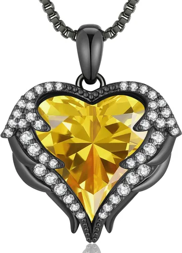 Vista 8 de CDE Angel Wings Heart Birthstone Pendant Necklace Gift for Women Negro-01&07-Piedra natal roja rubí