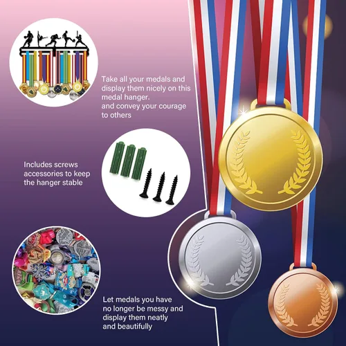 Vista 6 de SUPERDANT Muchos tipos de medallas deportivas, silueta de atleta, soporte de medallas montado en la pared, estante de exhibición de medallas