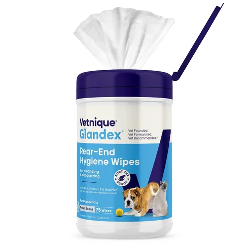 Vista 10 de Toallitas Vetnique Glandex para mascotas, limpieza y desodorización de glándulas anales. Toallitas higiénicas para perros y gatos con vitamina E