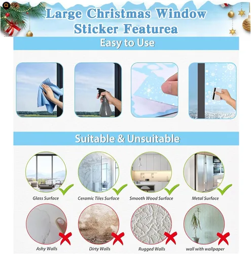 Vista 7 de 146 calcomanías navideñas de copo de nieve para ventanas, adhesivos de ventana de Navidad, calcomanías de Navidad de doble cara, Papá Noel, elfo