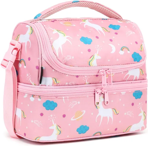 Vista 27 de FlowFly Bolsa de almuerzo aislada de dos pisos para niños, niñas, hombres, mujeres, con correa ajustable, para automóvil