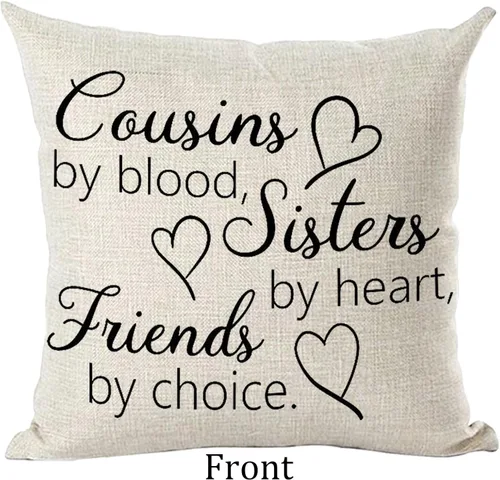 Vista 2 de Ramirar Black Word Art Cousins by Heart Friends by Choice - Funda de almohada decorativa para el hogar, sala de estar, cama, sofá, coche, algodón