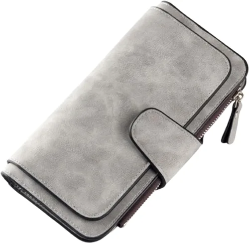 Vista 16 de Carteras de cuero para mujer con bloqueo RFID, billetera delgada, plegable, tarjetero con cremallera, bolsillo para monedas, ventana