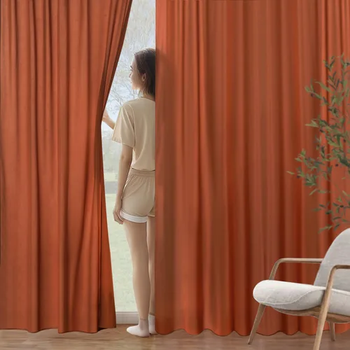 Vista 11 de MIULEE Burnt Orange Fall Semi Sheer Privacy Curtains 2 Panels 52W x 96L Naranja quemado