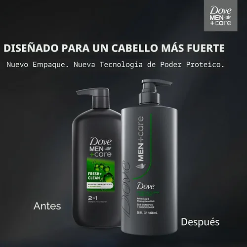 Vista 3 de DOVE MEN + CARE Champú 1 unidad Fresh + Clean para cabello refrescante y fortalecedor, con mentol, 28 fl oz