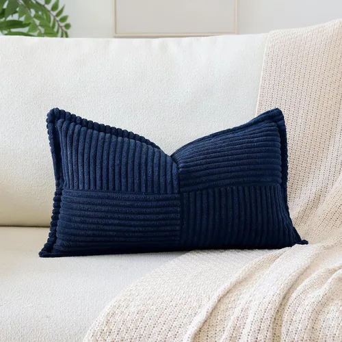 Vista 13 de OTOSTAR Fundas de almohada decorativas de pana a rayas con empalme, fundas de almohada bohemias súper suaves, almohadas decorativas con textura