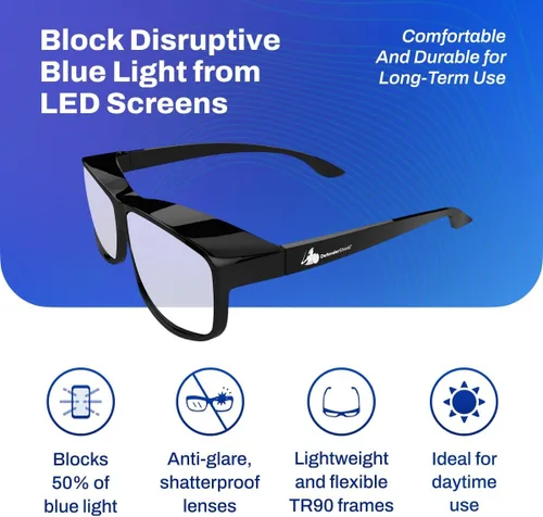Vista 3 de DefenderShield Premium Fit-Over Blue Light Blocking Glasses - Superior Blocking from Gaming PC & Cell Phone Screen Glare.