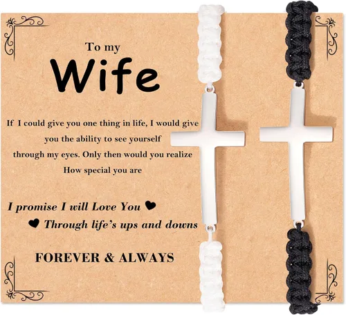 Vista 9 de Tarsus Pulseras cruzadas a juego para parejas, novio, marido, novia, esposa, hombres, mujeres, adultos, Pascua, Navidad, día de San Valentín
