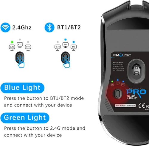 Vista 2 de FMOUSE Mouse inalámbrico para laptop, mouse Bluetooth ergonómico con triple modo (Bluetooth dual + 2.4G inalámbrico) 4000 DPI USB-C recargable