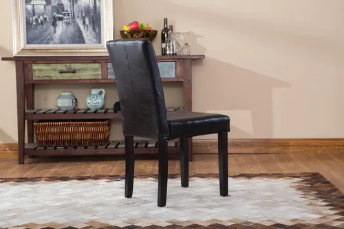 Vista 8 de Silla Parson de madera maciza con almohadilla de cuero, estilo urbano, juego de 2 unidades, de Roundhill, Madera, Negro