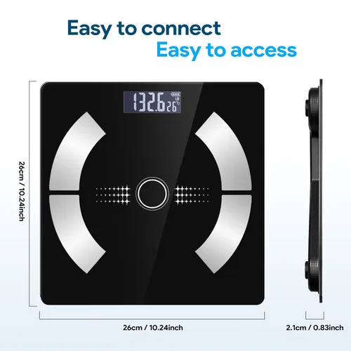 Vista 6 de Báscula de grasa corporal, báscula de peso inteligente, báscula digital de baño con funcionalidad Bluetooth, capaz de analizar grasa corporal, masa
