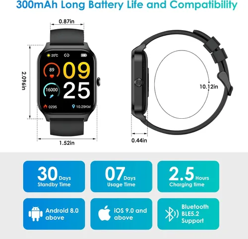 Vista 7 de Smart Watch for Men Women Make Call Answer 1.85" with 20+ Sport Modes Fitness Tracker Sleep Spo2 Heart Rate Monitor Smartwatch Waterproof Pedometer