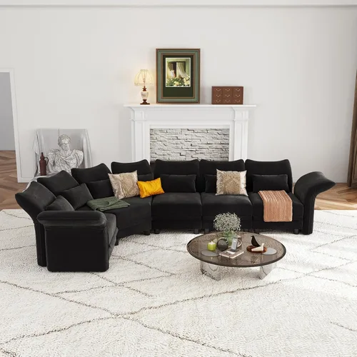 Vista 15 de LLappuil Sofá modular modular de 96 pulgadas, sofás seccionales de esquina pequeños para sala de estar con otomana de almacenamiento de 6 lados Negro