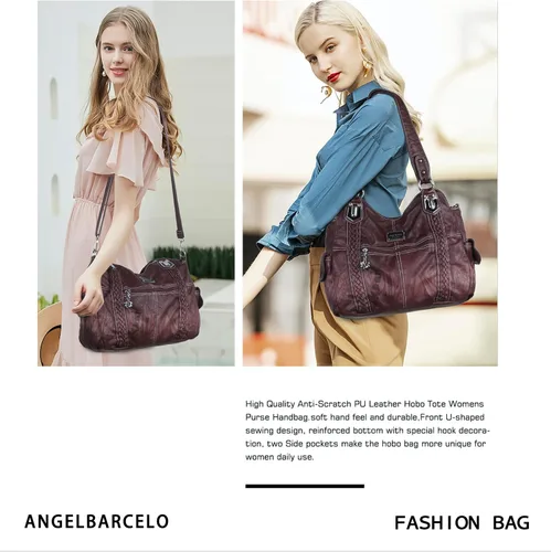 Vista 40 de Angel Barcelo - Bolsa de hombro amplia para mujer, diseño Hobo, cuero lavado