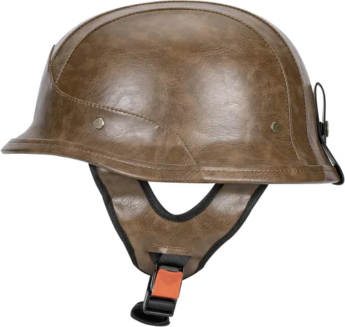 Vista 9 de Casco de motocicleta estilo alemán M35 hecho a mano de cuero retro 1/2 vintage casco de media cara para adultos, hombres y mujeres, aprobado por