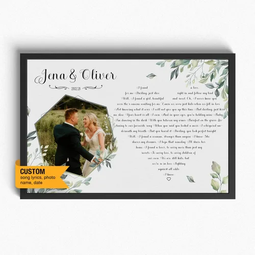 Vista 15 de Letras de canciones personalizadas para pared, lienzo impreso con tu foto, texto, poema, letra. Personaliza el retrato, para esposa, novia, día de 3